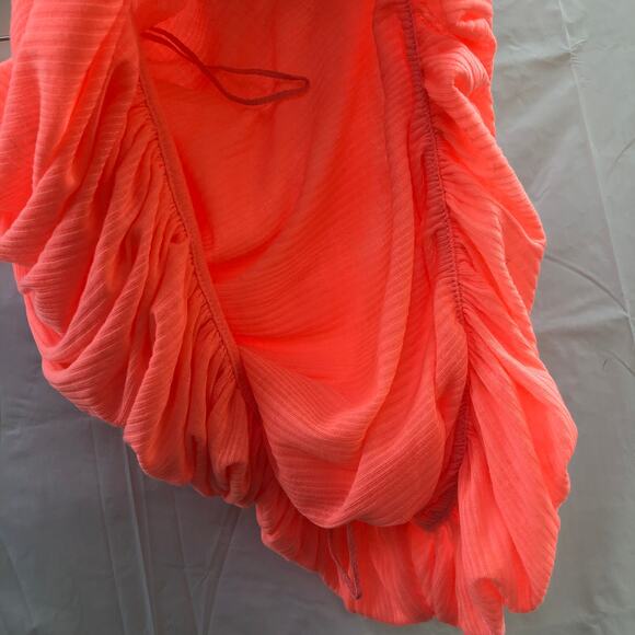 Free People Neon Coral Crop Top Ring Halter Front Retro 70's Medium - Picture 5 of 9